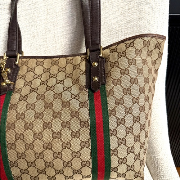 Gucci authentic Sherry Line open tote bag monogram brown canvas ribbon accents - Picture 15 of 16